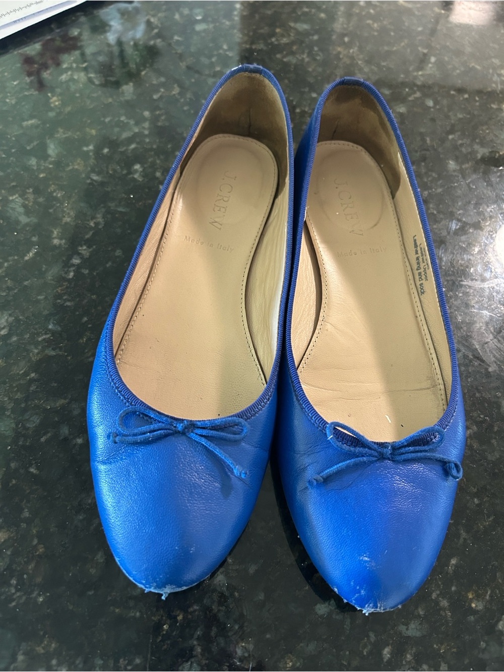 J. Crew Bright Blue Leather Ballet Flats with Bow